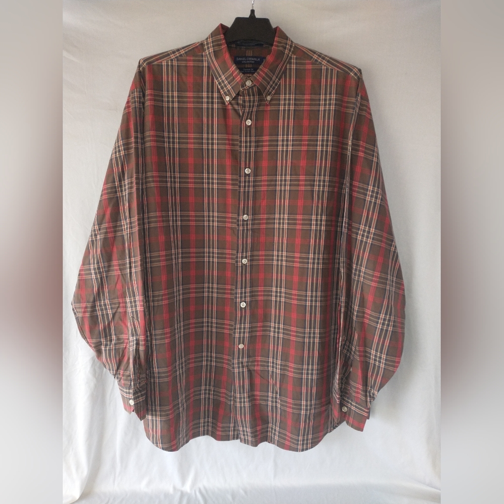 Daniel Cremieux Long sleeve Brown Red Button down men's shirt Tailored